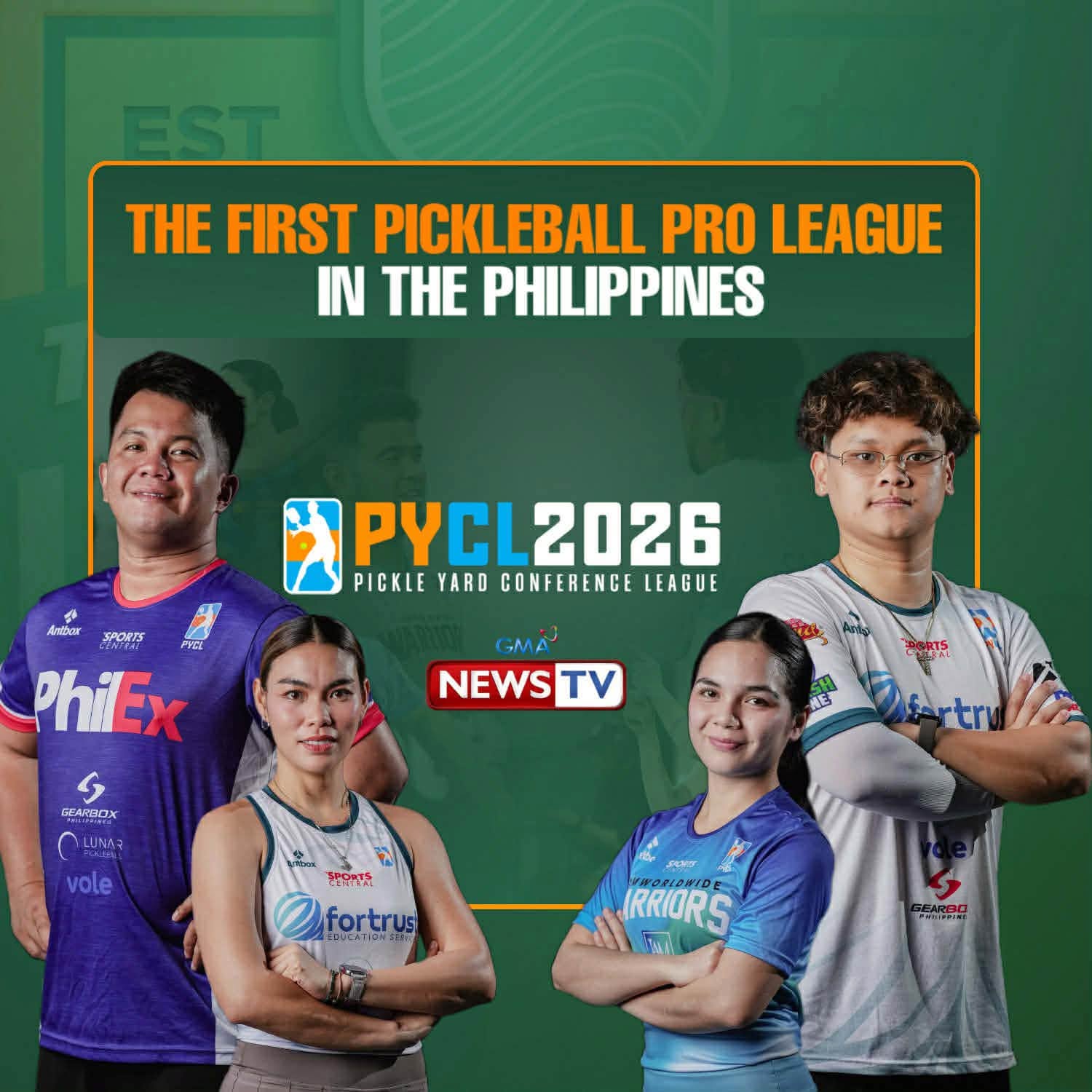 Campaign graphic for the PYCL 2026 Pickle Yard Conference League showing four players in team jerseys