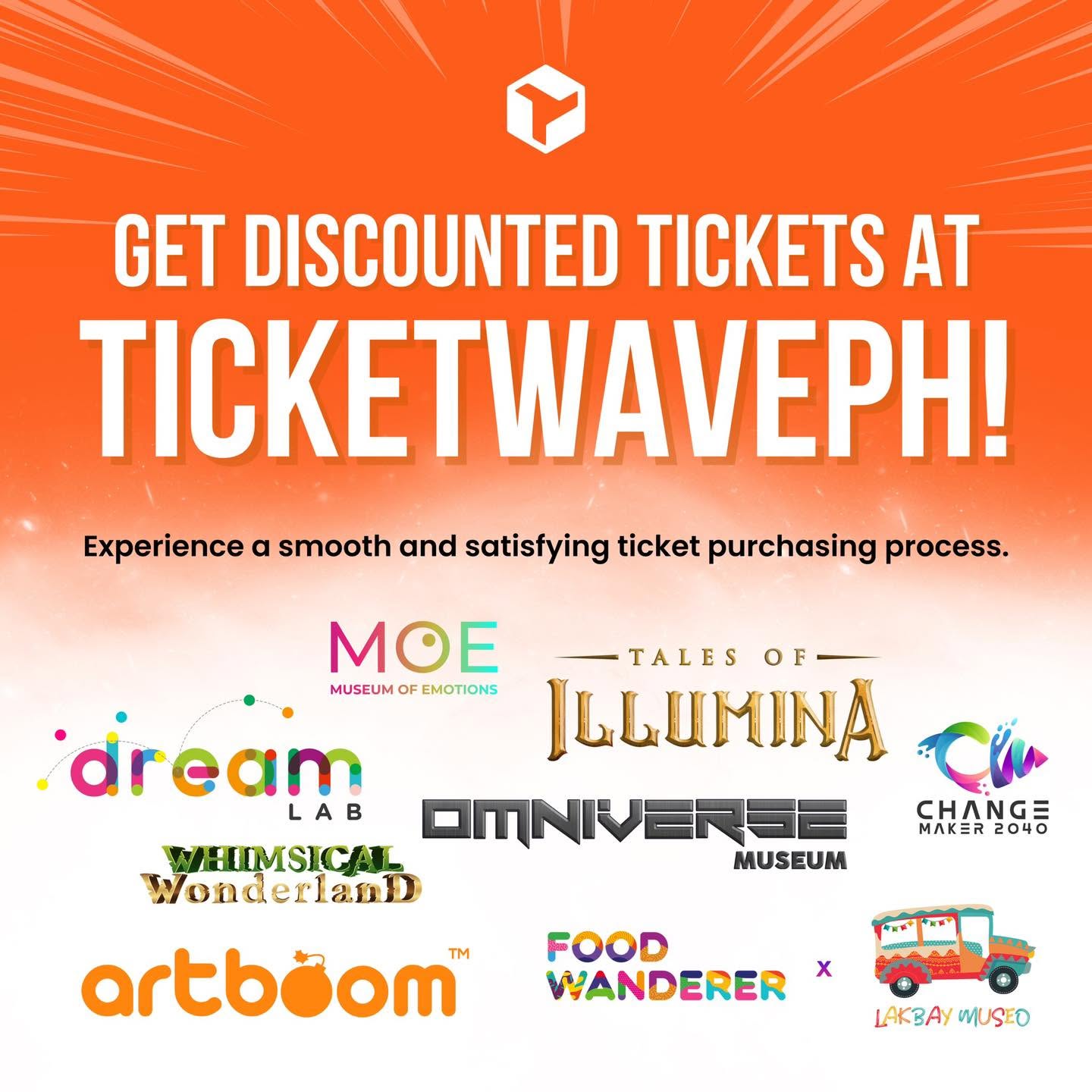 TicketwavePH campaign graphic showing the logos of its partner attractions